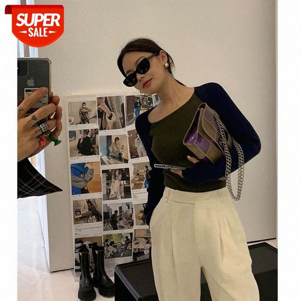 net celebrity with contrast color stitching paper man sweater women's pullover slim slimming bottoming #q75f, White
net celebrity with contrast color stitching paper man sweater women's pullover slim slimming bottoming #q75f, White