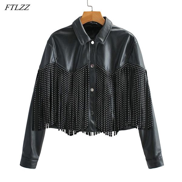 women's leather & faux ftlzz spring autumn tassel rivet short jackets women single breasted outwear loose street fashion pu coat, Black
women's leather & faux ftlzz spring autumn tassel rivet short jackets women single breasted outwear loose street fashion pu coat, Black