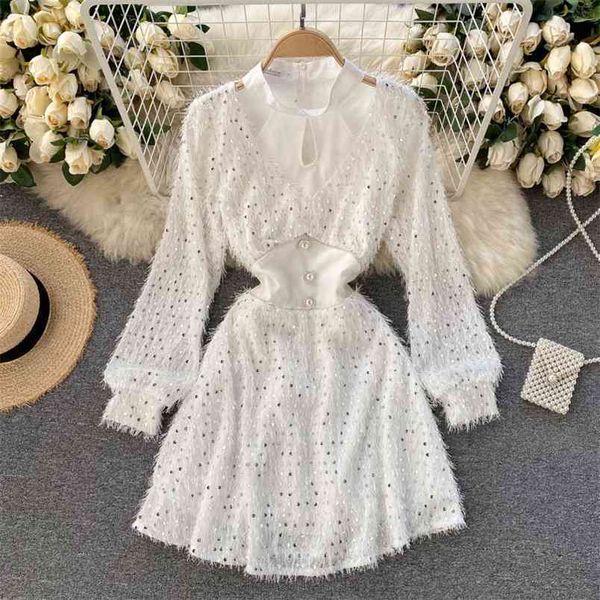 french style splicing sequin tassel long sleeve vintage dress women spring ladies o-neck mini elegant party robe 210514, Black;gray
french style splicing sequin tassel long sleeve vintage dress women spring ladies o-neck mini elegant party robe 210514, Black;gray