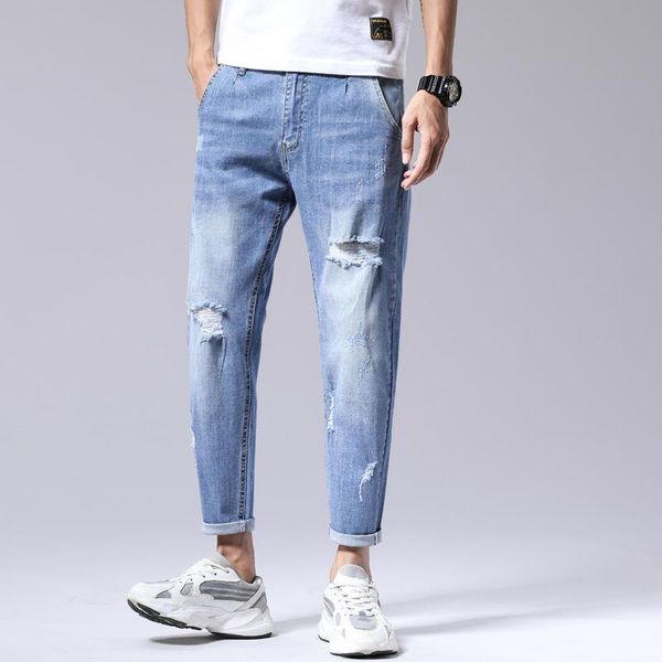 men's jeans 2021 summer fashion casual comfortable loose large size elastic hole thin obese little feet harem pants, Blue
men's jeans 2021 summer fashion casual comfortable loose large size elastic hole thin obese little feet harem pants, Blue