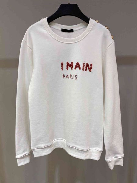 2021 spring and autumn new women's street fashion shoulder button hand nailed bead letter round neck loose casual sweater, Black
2021 spring and autumn new women's street fashion shoulder button hand nailed bead letter round neck loose casual sweater, Black