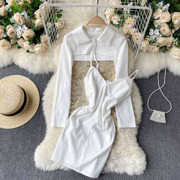 two piece dress foamlina feminino conjunto de duas peças branco preto lapela gola manga longa recortada + cinta espaguete mini bodycon vest, White
two piece dress foamlina feminino conjunto de duas peças branco preto lapela gola manga longa recortada + cinta espaguete mini bodycon vest, White