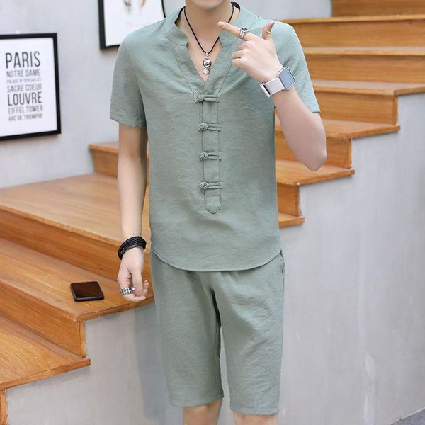 men's tracksuits chinese style summer tracksuit for men leisure 4 solid color short 2 piece set trainingspak heren ropa hombre, Gray
men's tracksuits chinese style summer tracksuit for men leisure 4 solid color short 2 piece set trainingspak heren ropa hombre, Gray