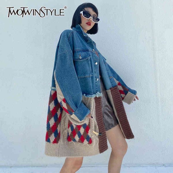 patchwork denim knitted jacket for women lapel long sleeve casual korean jackets female fashion clothing style 210524, Black;brown
patchwork denim knitted jacket for women lapel long sleeve casual korean jackets female fashion clothing style 210524, Black;brown