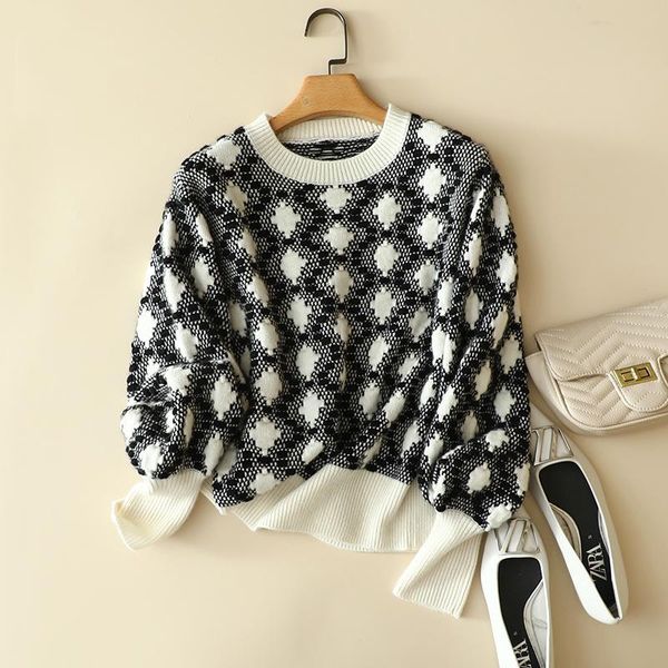 women's sweaters autumn and winter cashmere sweater designer diamond pattern black white wool blend thick knitted, White;black
women's sweaters autumn and winter cashmere sweater designer diamond pattern black white wool blend thick knitted, White;black