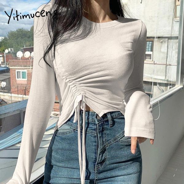 women's t-shirt yitimuceng lace up tshirts woman shirring o-neck long sleeve shirt solid casual korean tee streetwear 2021 spring, White
women's t-shirt yitimuceng lace up tshirts woman shirring o-neck long sleeve shirt solid casual korean tee streetwear 2021 spring, White