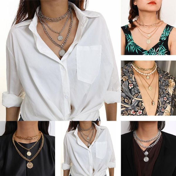 pendant necklaces andshiny punk golden multi-layered medallion necklace for women fashion stacked trend item cuban chain, Silver
pendant necklaces andshiny punk golden multi-layered medallion necklace for women fashion stacked trend item cuban chain, Silver
