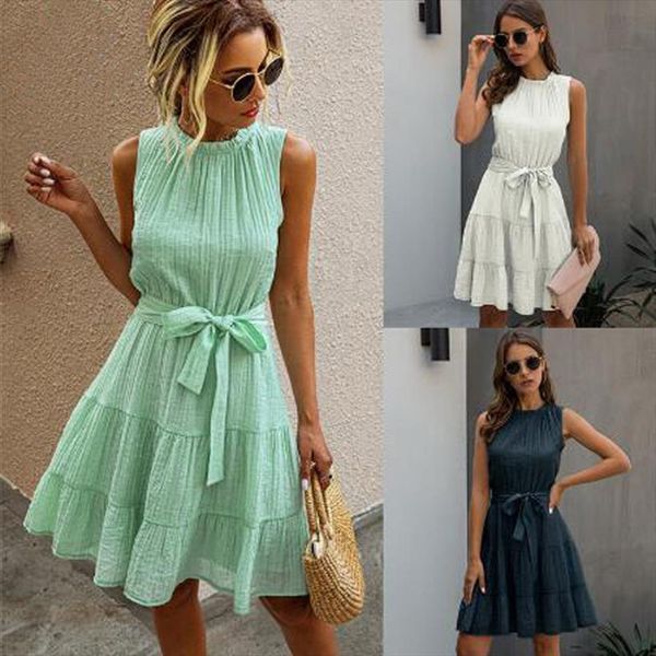 solid color a line womens dress summer fashion bandage ruffles decor o neck sleeveless high waist slim pullovers mini, Black;gray
solid color a line womens dress summer fashion bandage ruffles decor o neck sleeveless high waist slim pullovers mini, Black;gray