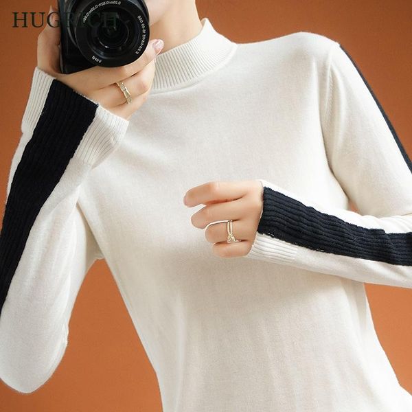 women's sweaters wool knit sweater half high neck stitching slim slimming stretch 2021 autumn and winter, White;black
women's sweaters wool knit sweater half high neck stitching slim slimming stretch 2021 autumn and winter, White;black