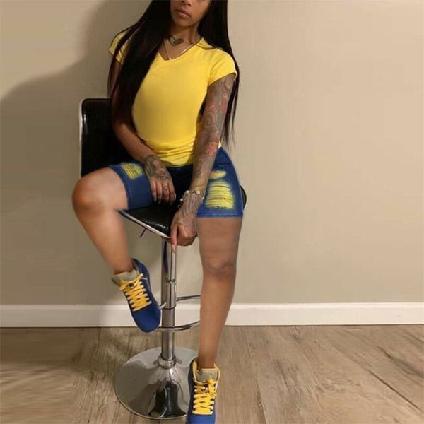 women's jeans summer new yellow gauze perforated denim shorts women style personality fashion washed casual, Blue
women's jeans summer new yellow gauze perforated denim shorts women style personality fashion washed casual, Blue