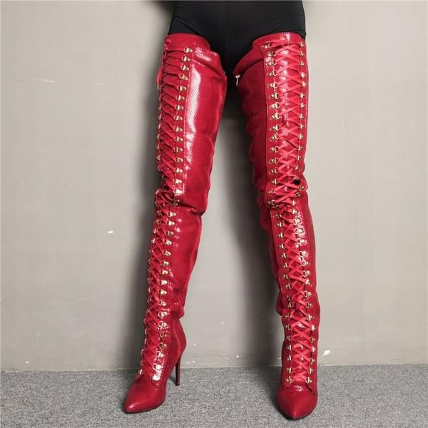women long crotch high dance pants boots faux leather heels lace up over knee ladies shoes woman large size 45 46 47, Black
women long crotch high dance pants boots faux leather heels lace up over knee ladies shoes woman large size 45 46 47, Black