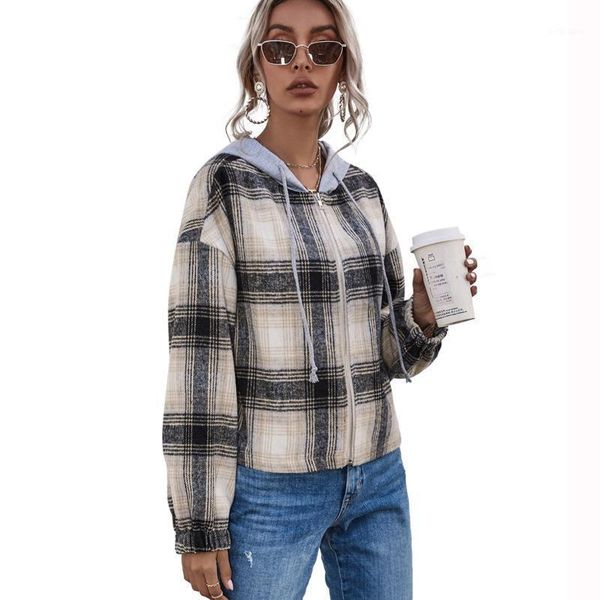 women's jackets 2021 autumn winter fashion loose plaid hooded jacket windbreaker y2k streetwear coats korean long sleeve zipper clothes, Black;brown
women's jackets 2021 autumn winter fashion loose plaid hooded jacket windbreaker y2k streetwear coats korean long sleeve zipper clothes, Black;brown