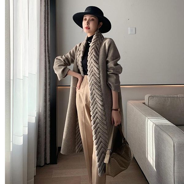 women's fur & faux double faced wool coat women winter real mink collar belt slim natural sheep woolen jackets for ladies, Black
women's fur & faux double faced wool coat women winter real mink collar belt slim natural sheep woolen jackets for ladies, Black