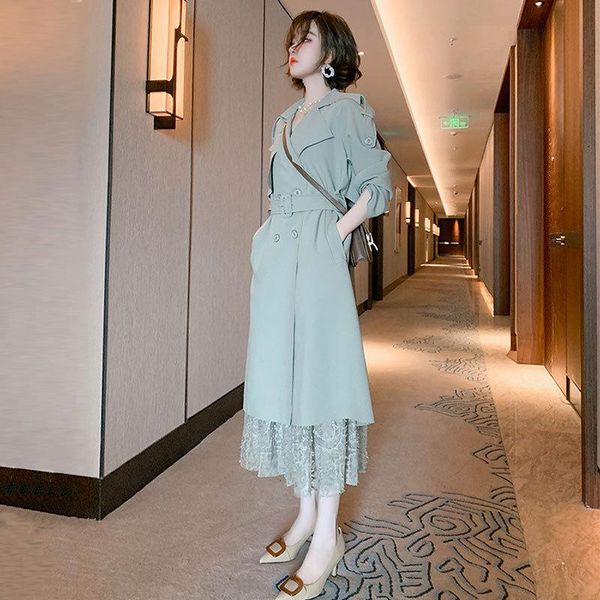 women's trench coats high-class double-breasted coat with large lapel and lace skirt halter straps, a two-piece suit for autumn 2021, Tan;black
women's trench coats high-class double-breasted coat with large lapel and lace skirt halter straps, a two-piece suit for autumn 2021, Tan;black