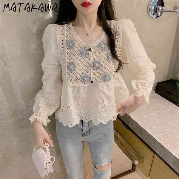matakawa korean style loose womens blouses hollow out v-neck blusas long-sleeved shirt women spring 210513, White
matakawa korean style loose womens blouses hollow out v-neck blusas long-sleeved shirt women spring 210513, White