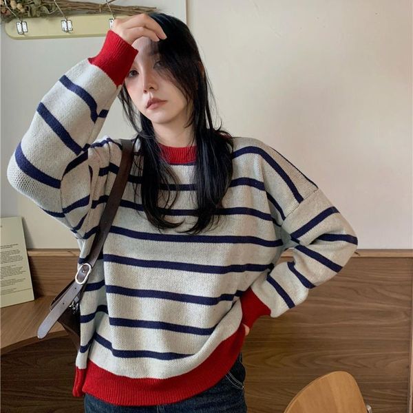 women's sweaters autumn winter casual o neck striped loose sweater women korean vintage colors matching all match knitting pullover fem, White;black
women's sweaters autumn winter casual o neck striped loose sweater women korean vintage colors matching all match knitting pullover fem, White;black