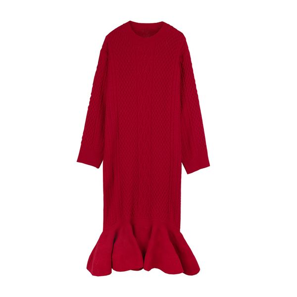 knitted red crew neck midi sweater dress autumn winter elegant long sleeve stragiht loose ruffle cable solid d1564 210514, Black;gray
knitted red crew neck midi sweater dress autumn winter elegant long sleeve stragiht loose ruffle cable solid d1564 210514, Black;gray