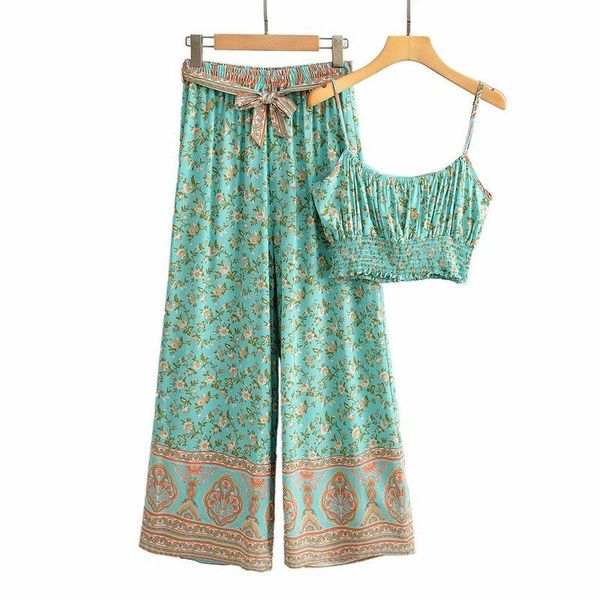 spring of europe and the united states women's green printed rayon + pants suit small condole two piece dress, White
spring of europe and the united states women's green printed rayon + pants suit small condole two piece dress, White