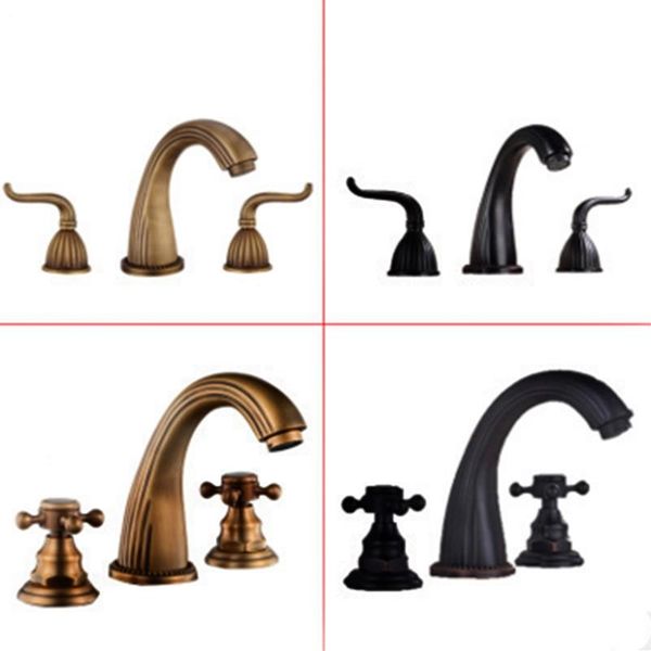 bathroom sink faucets three-piece with three holes, brass antique personality split faucets, cold and water mixing