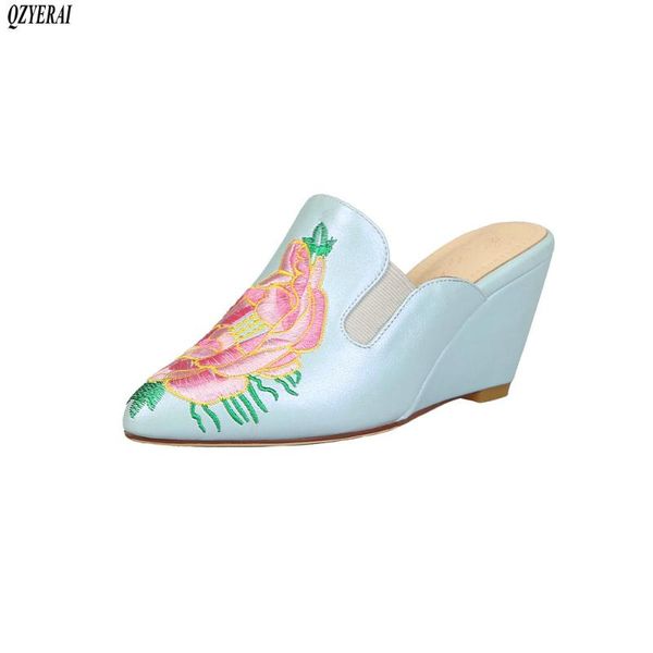 slippers spring arrival pu leather women's handmade embroidery 6cm wedge sandals shoes size 34-43, Black
slippers spring arrival pu leather women's handmade embroidery 6cm wedge sandals shoes size 34-43, Black