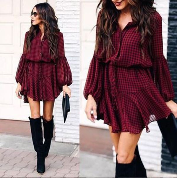 women's clothing dresses autumn and winter dress women's plaid printed lantern sleeve ruffle hem long sleeve skirt, Black;gray
women's clothing dresses autumn and winter dress women's plaid printed lantern sleeve ruffle hem long sleeve skirt, Black;gray
