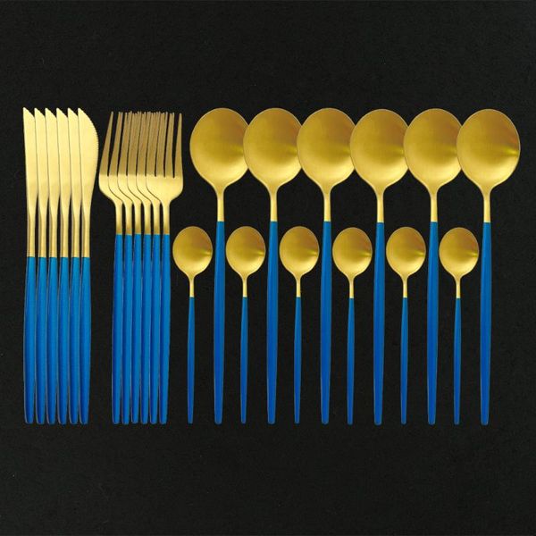 24pcs/set dinnerware stainless steel cutlery spoon set 18/10/set knife fork blue gold silverware tableware drop sets
24pcs/set dinnerware stainless steel cutlery spoon set 18/10/set knife fork blue gold silverware tableware drop sets