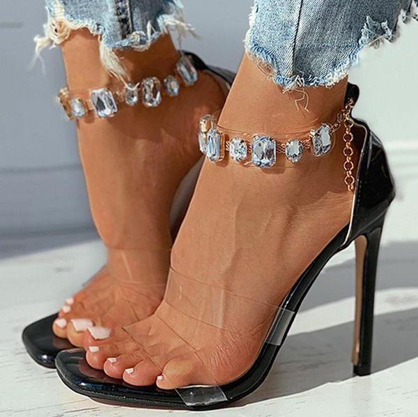 sandals transparent strap women's high heels fashion crystal buckle shoes women summer elegant zapatos de mujer, Black
sandals transparent strap women's high heels fashion crystal buckle shoes women summer elegant zapatos de mujer, Black