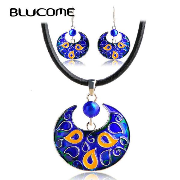 earrings & necklace blucome vintage bull shape set black rope chain pendant blue enamel drop women wedding jewelry sets, Silver
earrings & necklace blucome vintage bull shape set black rope chain pendant blue enamel drop women wedding jewelry sets, Silver