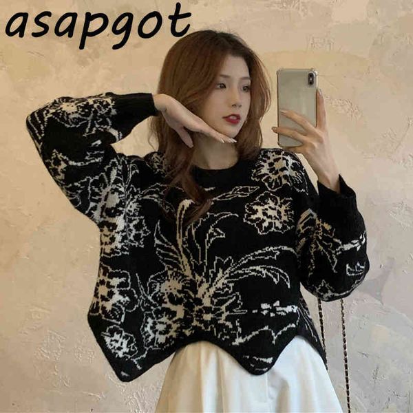 autumn chic korean o neck puff long sleeve black floral print irregular pullover sweaters casual knitted retro streetwear 210429, White;black
autumn chic korean o neck puff long sleeve black floral print irregular pullover sweaters casual knitted retro streetwear 210429, White;black