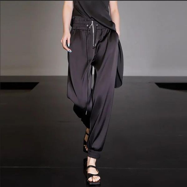 women's pants & capris large size acetate satin high-waisted footwear black spring and summer korean drawstring casual harem, Black;white
women's pants & capris large size acetate satin high-waisted footwear black spring and summer korean drawstring casual harem, Black;white
