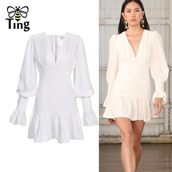 runway designer deep v neck white mini short party night dresses full lantern sleeve ruffles hem casual dress frock 210513, Black;gray
runway designer deep v neck white mini short party night dresses full lantern sleeve ruffles hem casual dress frock 210513, Black;gray