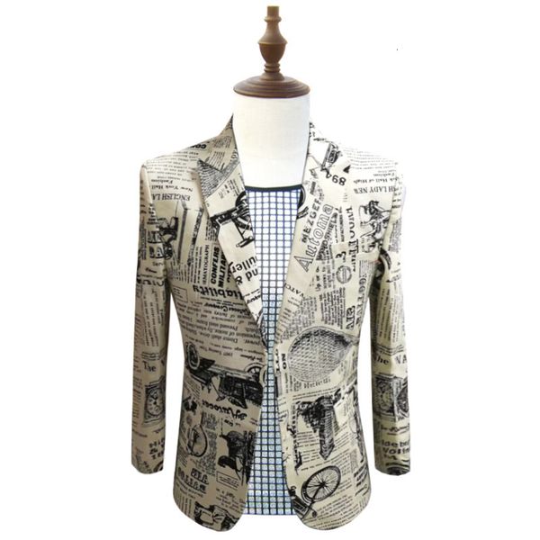 men's suits & blazers pyjtrl retro vintage print casual spaper blazer hombre men dj singer club thin suit 65il, White;black
men's suits & blazers pyjtrl retro vintage print casual spaper blazer hombre men dj singer club thin suit 65il, White;black