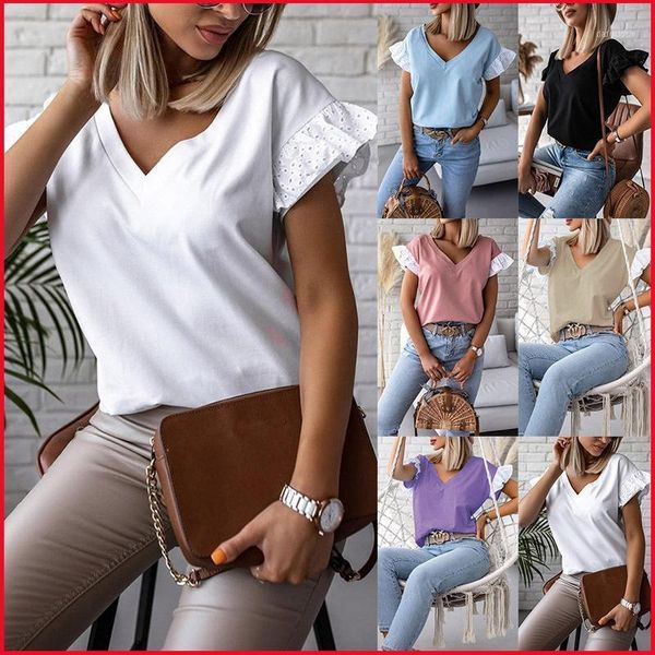shirts for women ruffle lace short sleeve summer loose v-neck solid color female casual plus size t shirt tees clothes women's t-shirt, White
shirts for women ruffle lace short sleeve summer loose v-neck solid color female casual plus size t shirt tees clothes women's t-shirt, White