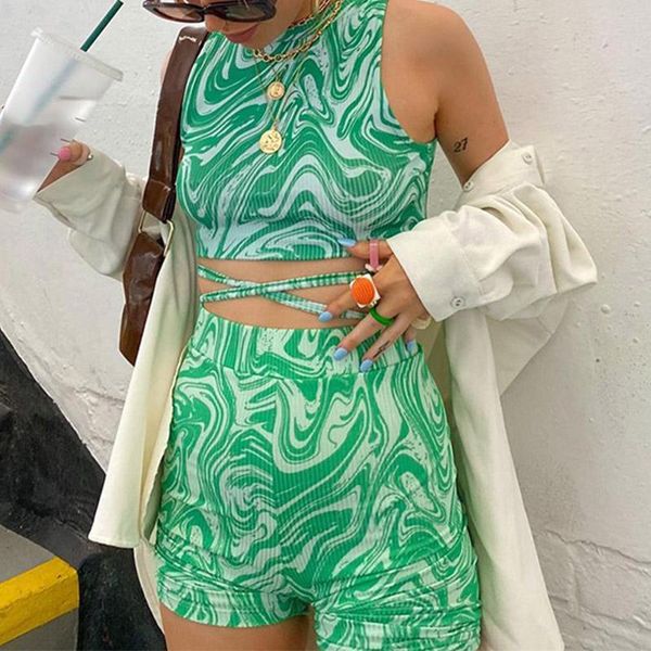 women's tracksuits women\u2021s two piece outfits abstract print color sleeveless expose navel crop tank and tie up shorts set green, Gray
women's tracksuits women\u2021s two piece outfits abstract print color sleeveless expose navel crop tank and tie up shorts set green, Gray
