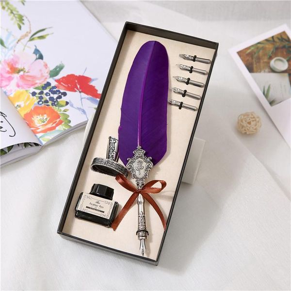 turkey feather pen with 5 nibs retro enamel set business gift ink carved metal holiday christmas present fountain pens
turkey feather pen with 5 nibs retro enamel set business gift ink carved metal holiday christmas present fountain pens