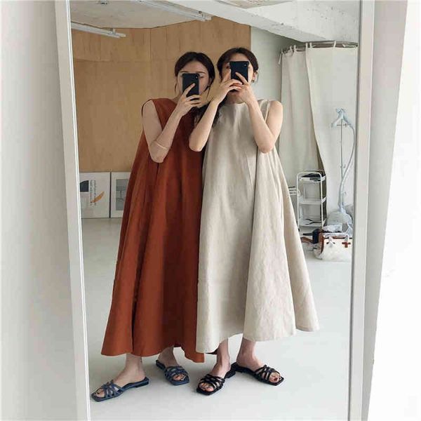 one-piece korean womens dress fashion korean chic style loose oversized sleeveless pumpkin color long cotton and linen dre, Black;gray
one-piece korean womens dress fashion korean chic style loose oversized sleeveless pumpkin color long cotton and linen dre, Black;gray
