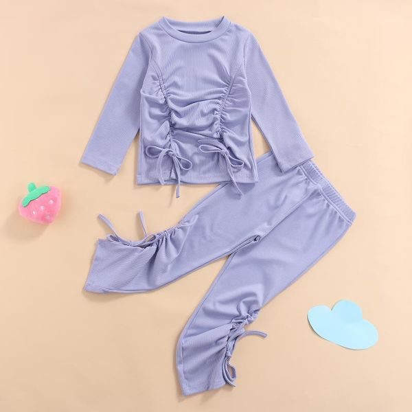 clothing sets girls casual two-piece clothes set solid color violet stripe printed pattern round collar pullover and drawstring pants, White
clothing sets girls casual two-piece clothes set solid color violet stripe printed pattern round collar pullover and drawstring pants, White