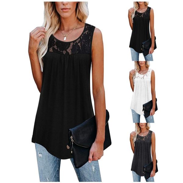 t-shirt women's large sleeveless lace pleated round neck shirt summer shirt tunic solid, White
t-shirt women's large sleeveless lace pleated round neck shirt summer shirt tunic solid, White