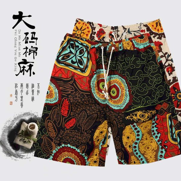 men's shorts men's large print pants casual loose thin cotton hemp beach shorts, White;black
men's shorts men's large print pants casual loose thin cotton hemp beach shorts, White;black