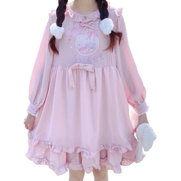 spring lolita kawaii chiffon women soft girls clothes cute ruffle long sleeve casual sweet teens pink princess es, Black;gray
spring lolita kawaii chiffon women soft girls clothes cute ruffle long sleeve casual sweet teens pink princess es, Black;gray