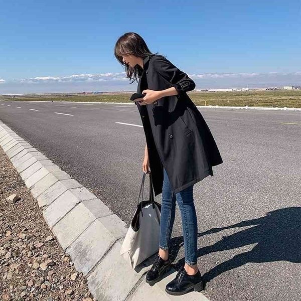solid color windbreaker medium length spring and autumn 2019 korean women's double breasted coat women, Black
solid color windbreaker medium length spring and autumn 2019 korean women's double breasted coat women, Black