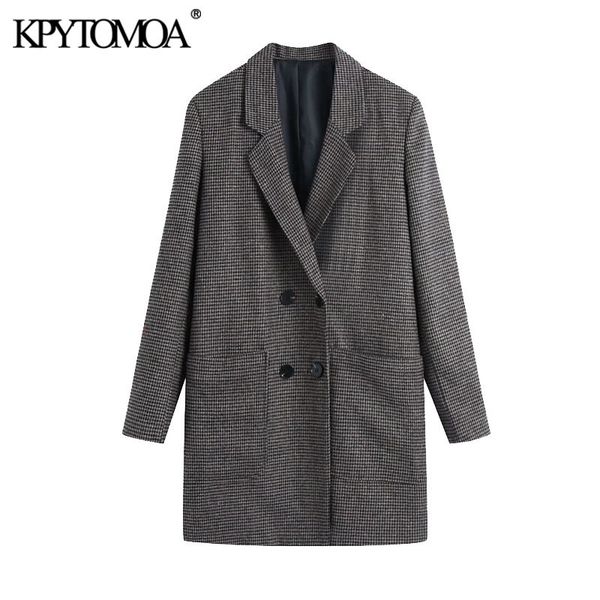 women fashion double breasted houndstooth blazer coat vintage long sleeve pockets female outerwear chic 210416, White;black
women fashion double breasted houndstooth blazer coat vintage long sleeve pockets female outerwear chic 210416, White;black