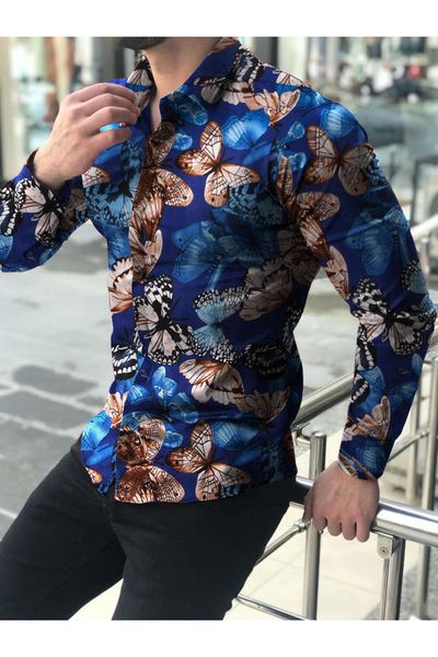 autumn t shirt large slim men's lapel long sleeve floral print casual, White;black
autumn t shirt large slim men's lapel long sleeve floral print casual, White;black
