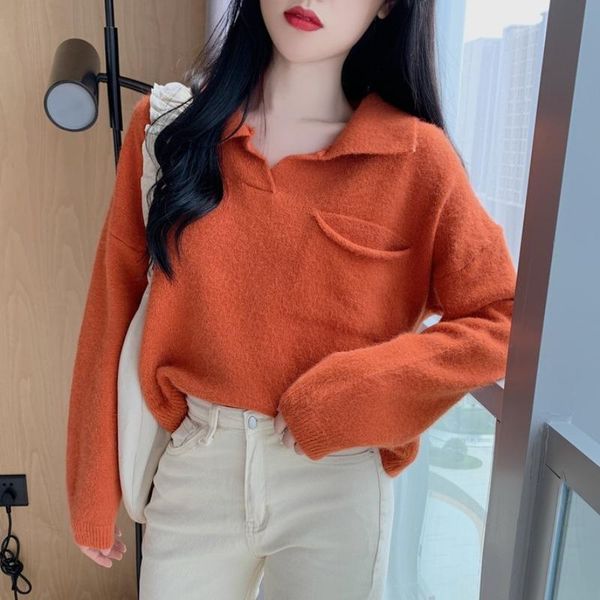 women's sweaters fall 2021 women knitted pullovers solid spring autumn loose turn-down collar sweater korean clothes casual style fashi, White;black
women's sweaters fall 2021 women knitted pullovers solid spring autumn loose turn-down collar sweater korean clothes casual style fashi, White;black