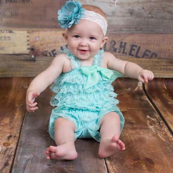

jumpsuits baby lace rompers infant romper with straps ribbon bow kids jumpsuit girls ruffled petti clothes, Blue