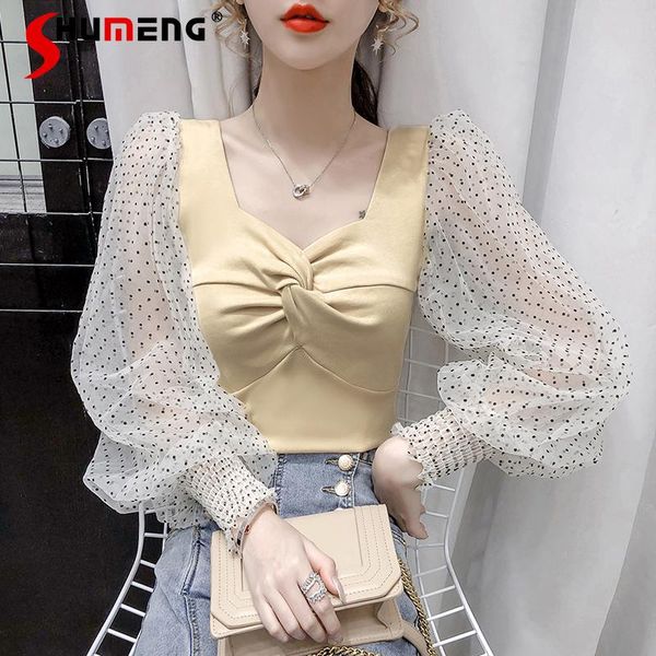 women's t-shirt sweet lace bottoming shirts for women 2021 spring loose square collar polka dot mesh patchwork blouses with long sleeve, White
women's t-shirt sweet lace bottoming shirts for women 2021 spring loose square collar polka dot mesh patchwork blouses with long sleeve, White