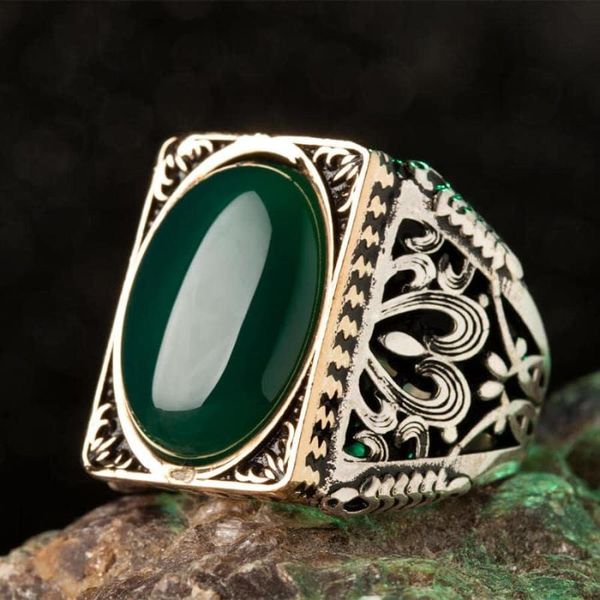 cluster rings rectangle green agate stone silver ring handcarved turkish jewelery vintage ottoman motif men quality, Golden;silver
cluster rings rectangle green agate stone silver ring handcarved turkish jewelery vintage ottoman motif men quality, Golden;silver