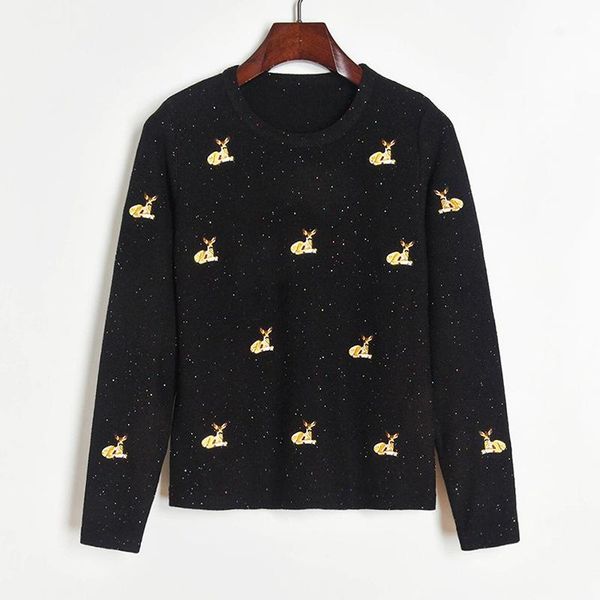 women's sweaters 2021 fall pullover for women colors sequined fawn embroidery black sweater o-neck long sleeve slim knitwear, White;black
women's sweaters 2021 fall pullover for women colors sequined fawn embroidery black sweater o-neck long sleeve slim knitwear, White;black