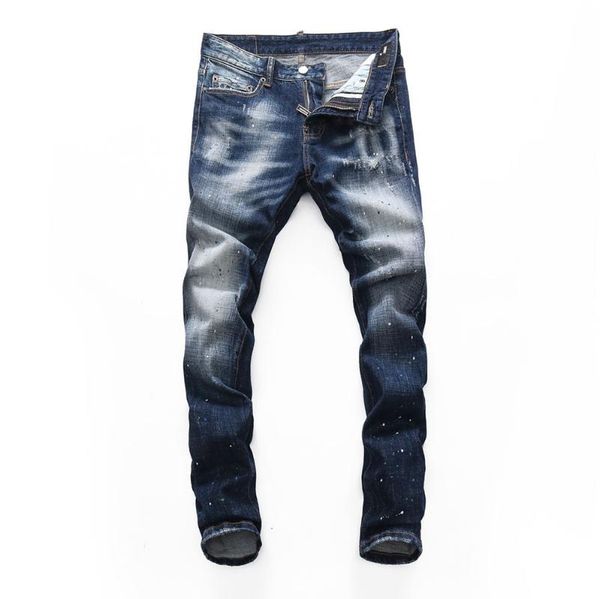 men's jeans brand european style mens slim elastic men straight denim trousers zipper patchwork blue hole for 8261