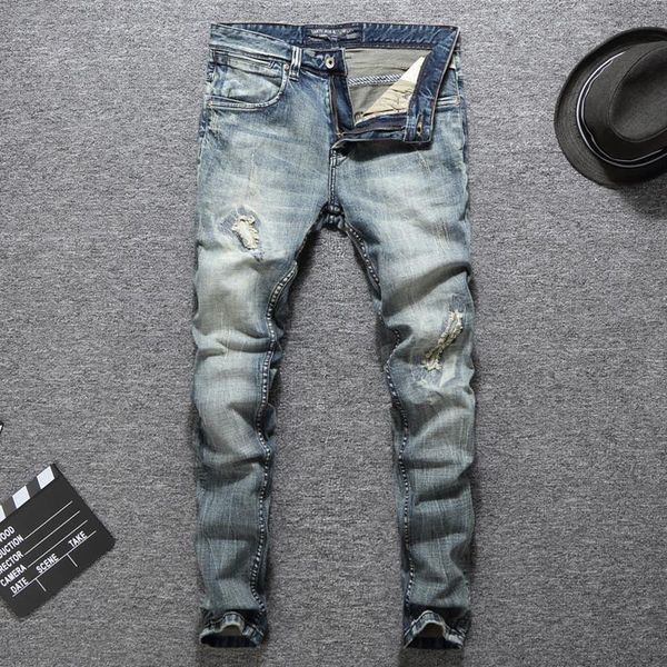men's jeans european street fashion men retro gray blue elastic slim fit ripped vintage designer stretch casual denim pants
men's jeans european street fashion men retro gray blue elastic slim fit ripped vintage designer stretch casual denim pants